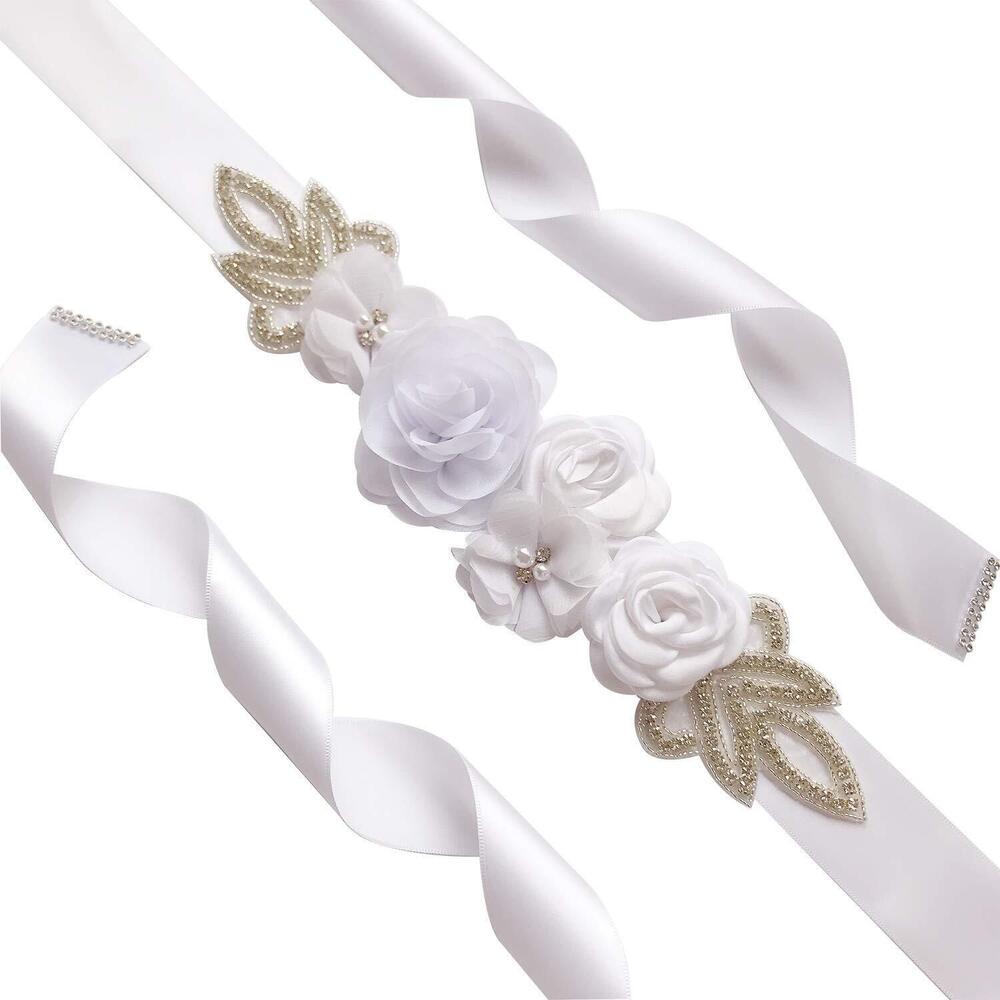 1355 Sash Belt With Flowers Pearls Rhinestone For Wedding Bride/Baby Shower